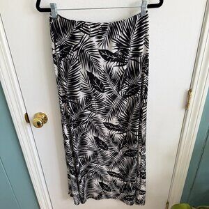 Windsor Black White Palm Print Midi Skirt Built-In Shorts L